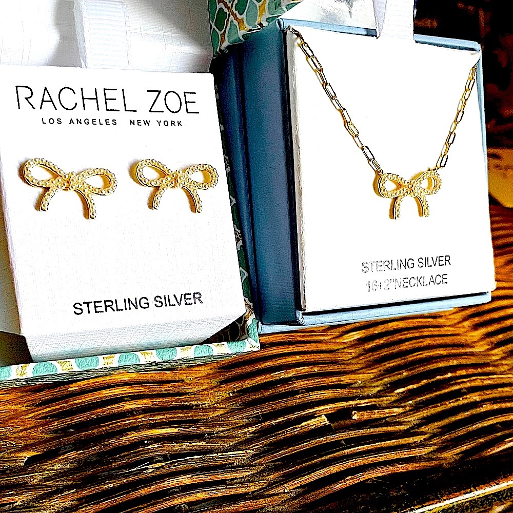 Rachel Zoe Gold Bow Necklace & Earrings & FREE set of 8 hair pins or face mask☀️